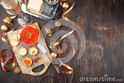 Canape with red salmon caviar Stock Photo