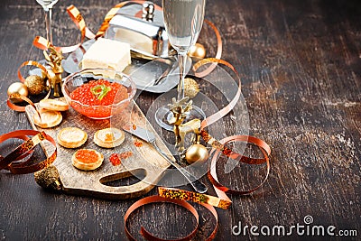 Canape with red salmon caviar Stock Photo