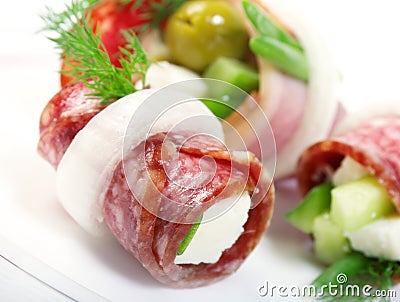 Canape sausage Stock Photo