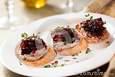 Canapes with chicken liver pate Stock Photo