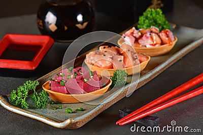 Canapes on rustic plate Stock Photo