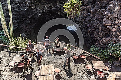 terrace overlooking the jameos del agua underground lake in spain Editorial Stock Photo