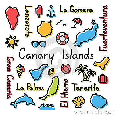 Canary Islands drawing doodle colorful summer concept Vector Illustration