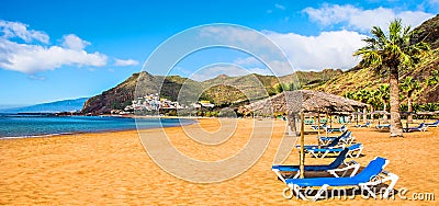 Canary Islands, Tenerife. Beach las Teresitas with yellow sand. Stock Photo