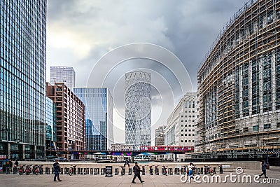 Canary Wharf essential workers commuting through the financial district Editorial Stock Photo