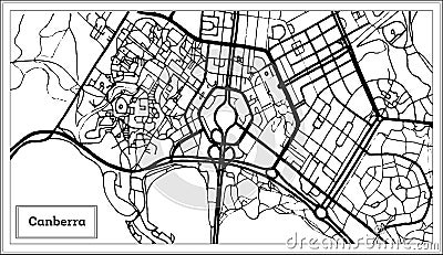 Canberra Australia City Map in Black and White Color. Stock Photo