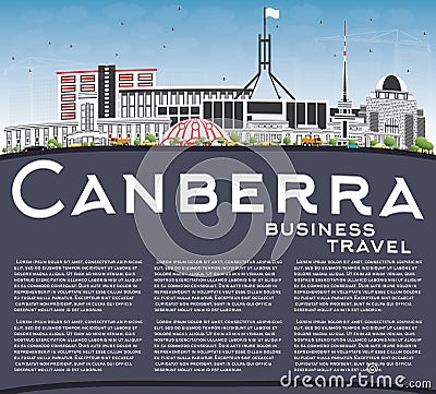 Canberra Skyline with Gray Buildings, Blue Sky and Copy Space. Stock Photo