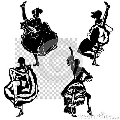 Cancan dancers silhouettes set Vector Illustration