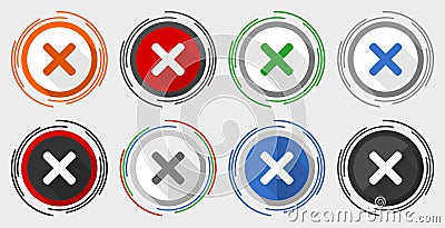 Cancel vector icon set, cross modern design flat graphic in 8 options for web design and mobile applications Vector Illustration