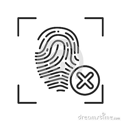 Cancelled fingerprint black line icon. Access denied for user concept. Error, fraud. Biometric security element. Sign for web page Vector Illustration
