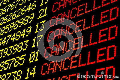Cancelled flights on airport board Stock Photo