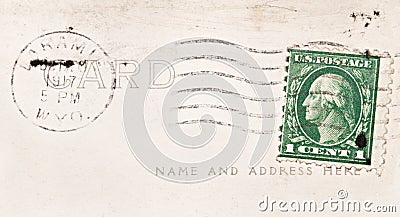 Cancelled One Cent Stamp Editorial Stock Photo