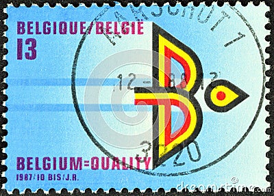 Cancelled postage stamp printed by Belgium, that shows Emblem of Foreign Trade Editorial Stock Photo