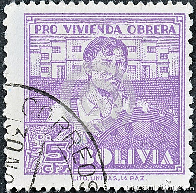 Cancelled postage stamp printed by Bolivia Editorial Stock Photo