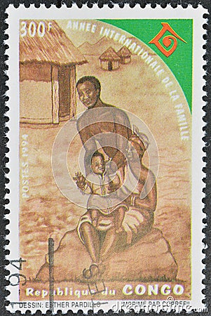 Cancelled postage stamp printed by Congo Editorial Stock Photo