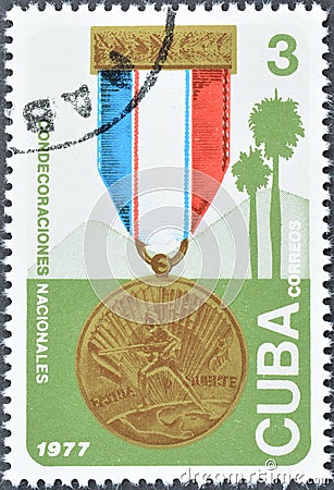 Cancelled postage stamp printed by Cuba Editorial Stock Photo