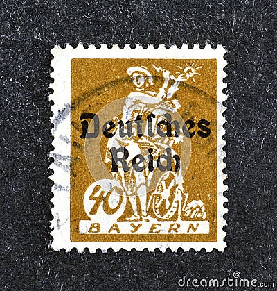Stamps of Bavaria - Overprinted 'Deutsches Reich' Editorial Stock Photo