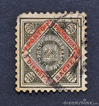 Cancelled postage stamp printed by Germany, Wurttemberg that shows Porto stamp Editorial Stock Photo