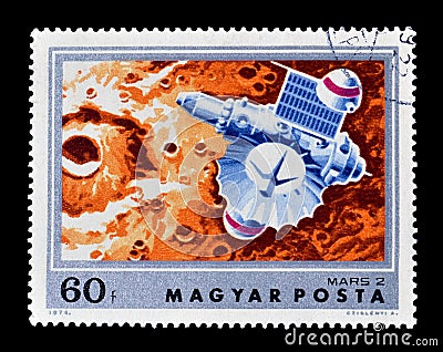 Cancelled postage stamp printed by Hungary, that shows Space exploration, Mars 2 Editorial Stock Photo