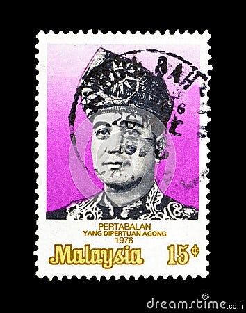 Cancelled postage stamp printed by Malaysia, that shows portrait of Pertabalan Yang di-Pertuan Besar Editorial Stock Photo