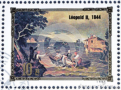 Cancelled postage stamp printed by North Korea, that shows Leopold II Editorial Stock Photo