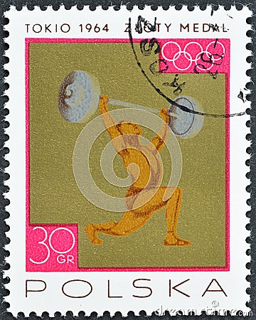 Cancelled postage stamp printed by Poland Editorial Stock Photo