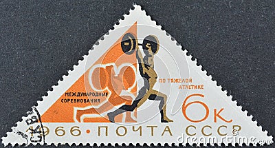 Cancelled postage stamp printed by Soviet Union Editorial Stock Photo
