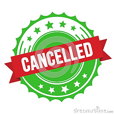 CANCELLED text on red green ribbon stamp Stock Photo