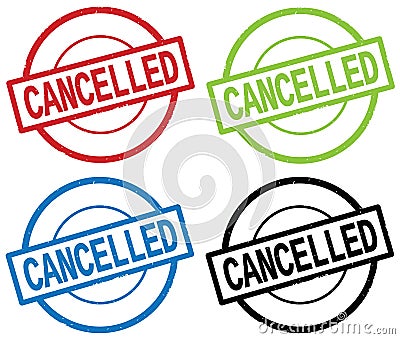 CANCELLED text, on round simple stamp sign. Stock Photo