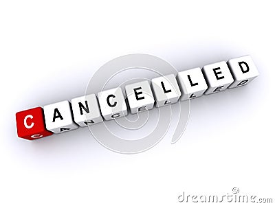 cancelled word block on white Stock Photo