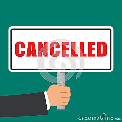 Cancelled word sign flat concept Vector Illustration