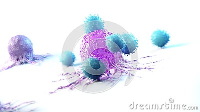 A cancer cell being attacked by leucocytes Cartoon Illustration