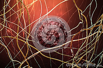 Cancer cell or tumour within fibrous or connective tissue 3D rendering illustration Cartoon Illustration