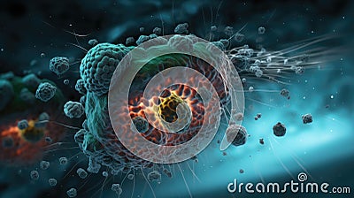 Cancer cell metastasis disease anatomy concept as growing malignant tumor on organ inside human body. 3D illustration Cartoon Illustration
