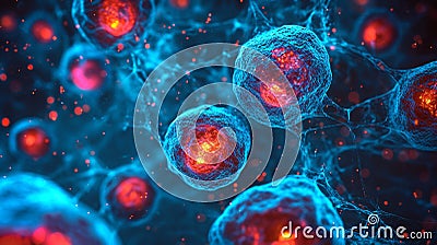 Cancer cell. Oncology research structure mutation, somatic cell of body. genetic predisposition. Neoplasms, cancerous Stock Photo