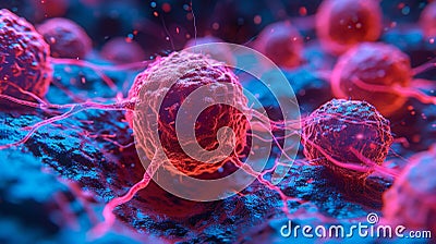 Cancer cell. Oncology research structure mutation, somatic cell of body. genetic predisposition. Neoplasms, cancerous Stock Photo
