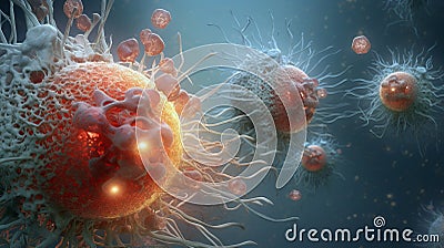 Cancer cells, oncology or coronavirus realistic illustration Cartoon Illustration