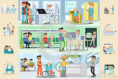 Cancer Disease Horizontal Brochures Vector Illustration