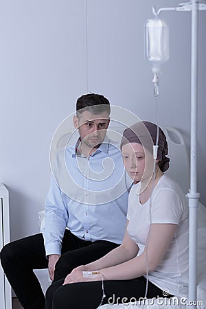 Cancer girl during chemotherapy treatment Stock Photo