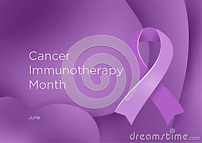 Cancer Immunotherapy Month in June. Lavender or violet color ribbon Cancer Awareness Products. Vector Illustration