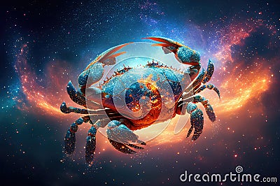 Cancer Zodiac Sign, Horoscope Symbol, Magic Astrology Crab in Fantastic Night Sky, Generative AI Illustration Stock Photo