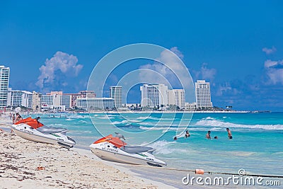 View of Cancun beach in Caribbean Sea. Exotic Paradise. Travel, Tourism and Vacations Concept Editorial Stock Photo