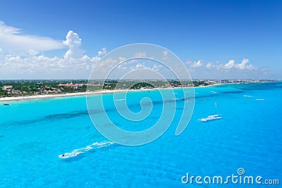 Cancun Mexico from birds eye view Cancun`s beaches with hotels and turquoise Caribbean sea Stock Photo