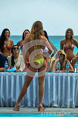 CANCUN, MEXICO - MAY 03: Model walking runway during semi-finals IBMS 2014 Editorial Stock Photo