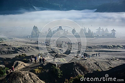 Candi Bentar temple from crater of mount Bromo Editorial Stock Photo