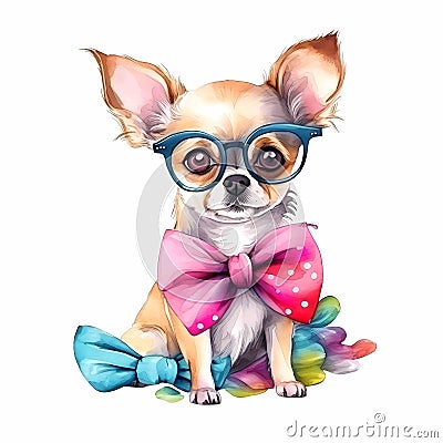 Brighten Up Your Day: Cute Chihuahua Pup in a Colorful Headband and Bandana AI Generated Stock Photo