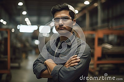 Candid shot of a confident Hispanic male factory worker Stock Photo