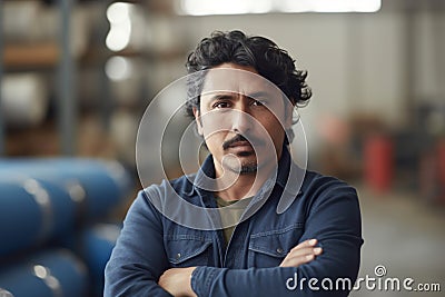 Candid shot of a confident Hispanic male factory worker Stock Photo