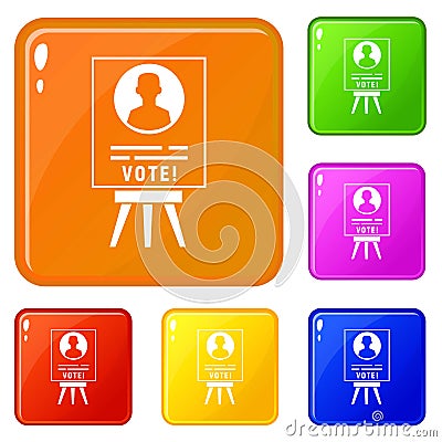 Candidate election stand icons set vector color Vector Illustration