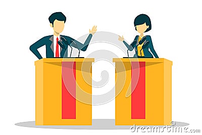 Candidate for president on debate. Female and male Stock Photo